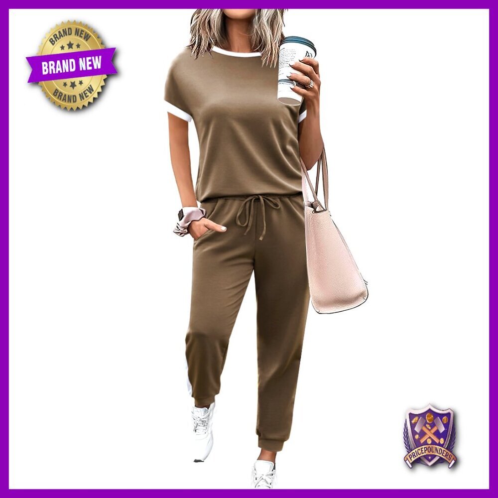 Short Sleeve Tracksuit Set 2 Piece Sweat Set Color Block Jogging Suits